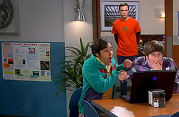 One of Larry Woolf’s educational posters adorns the set of the Big Bang Theory (all episodes available on HBO Max). Image courtesy of Larry Woolf, with permission from Warner Bros.